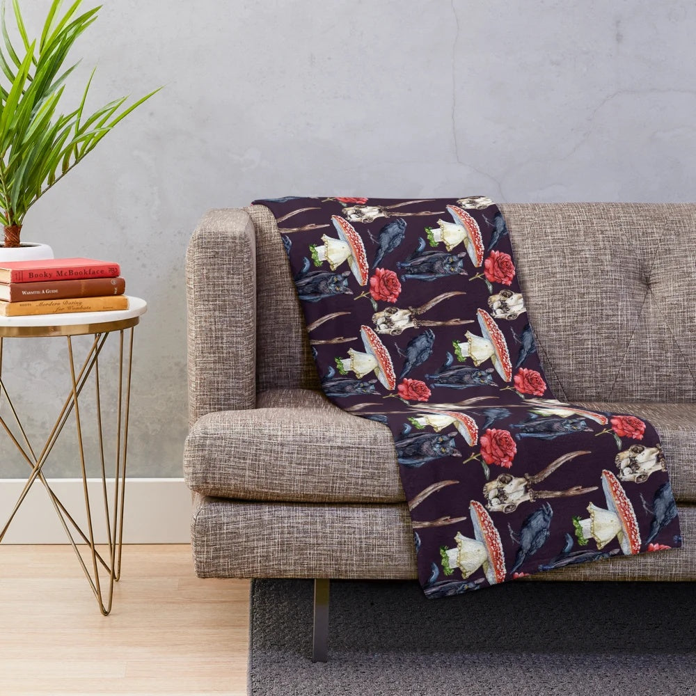 Spooky Halloween plush blanket with dark purple pattern