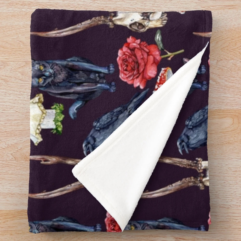 Spooky Halloween plush blanket with dark purple pattern