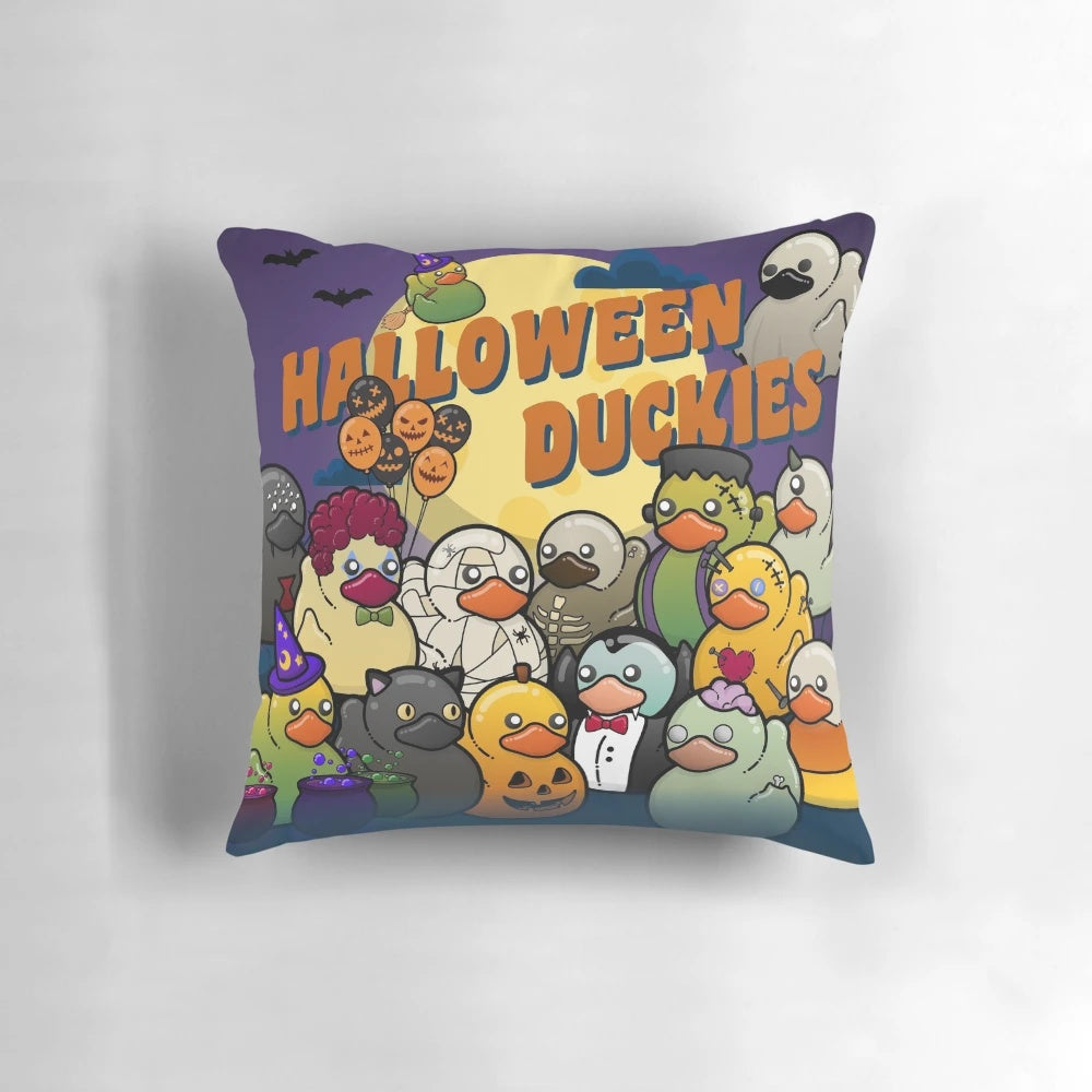 Spooky Halloween Rubber Duckies Pillow with various monster designs