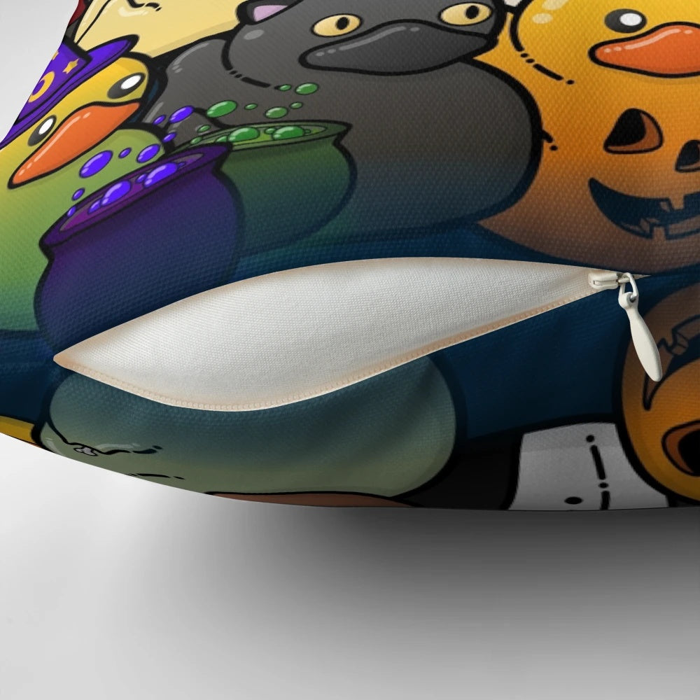 Spooky Halloween Rubber Duckies Pillow with various monster designs