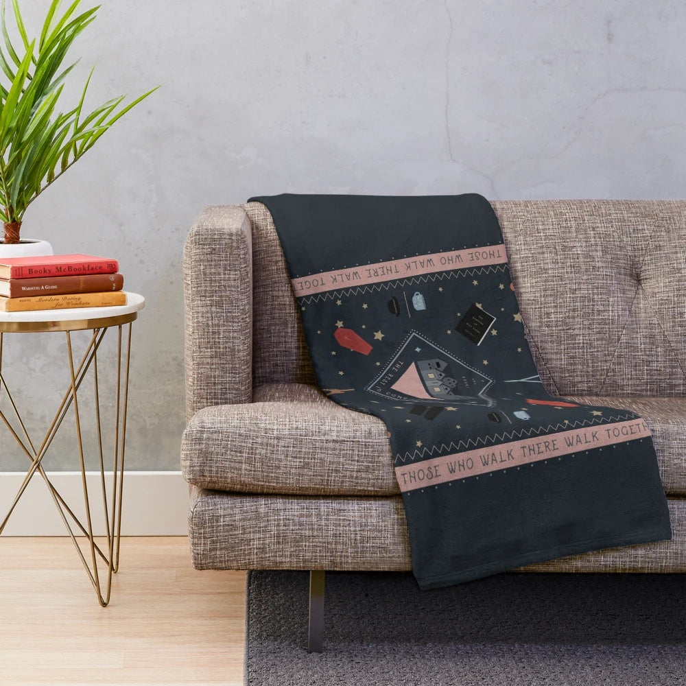 Plush blanket featuring haunted house design inspired by the Netflix series The Haunting of Hill House