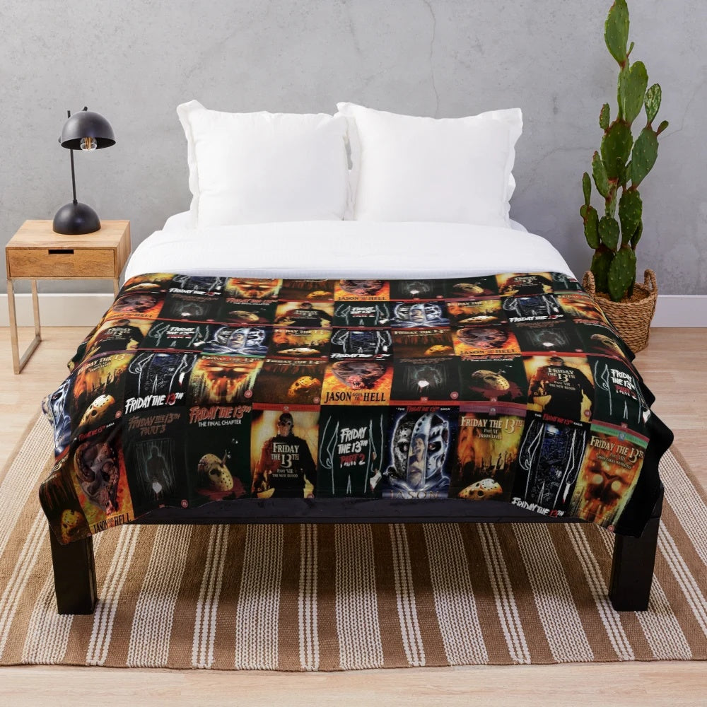 Soft and cozy plush blanket featuring horror movie icon Jason Voorhees