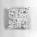 White print of human anatomy and skeleton on a soft, comfortable pillow.