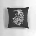 A dark and mysterious hyena skull design printed on a cozy throw pillow for gothic home accents.