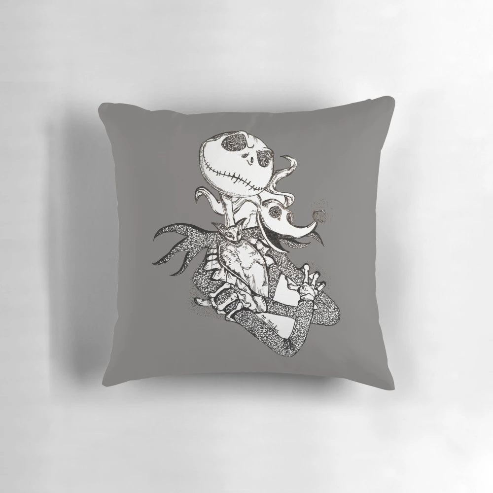 Decorative pillow featuring the iconic Jack Skellington character from Tim Burton's Nightmare Before Christmas