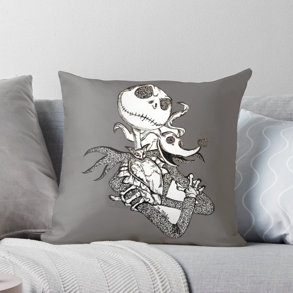 Decorative pillow featuring the iconic Jack Skellington character from Tim Burton's Nightmare Before Christmas