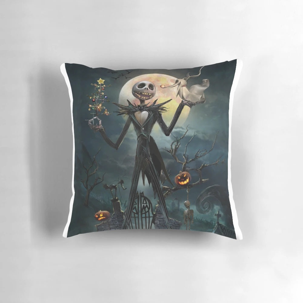 Jack Skellington inspired decorative throw pillow with his iconic face and design