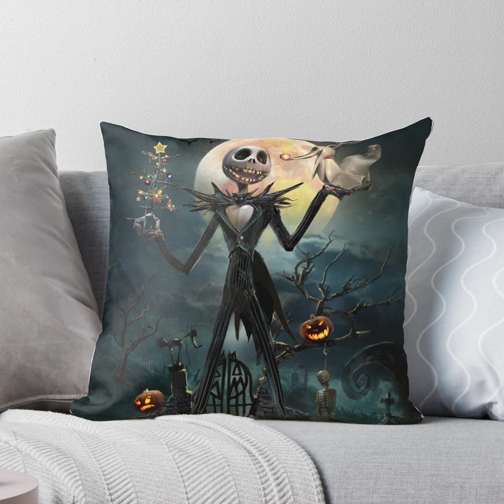 Jack Skellington inspired decorative throw pillow with his iconic face and design