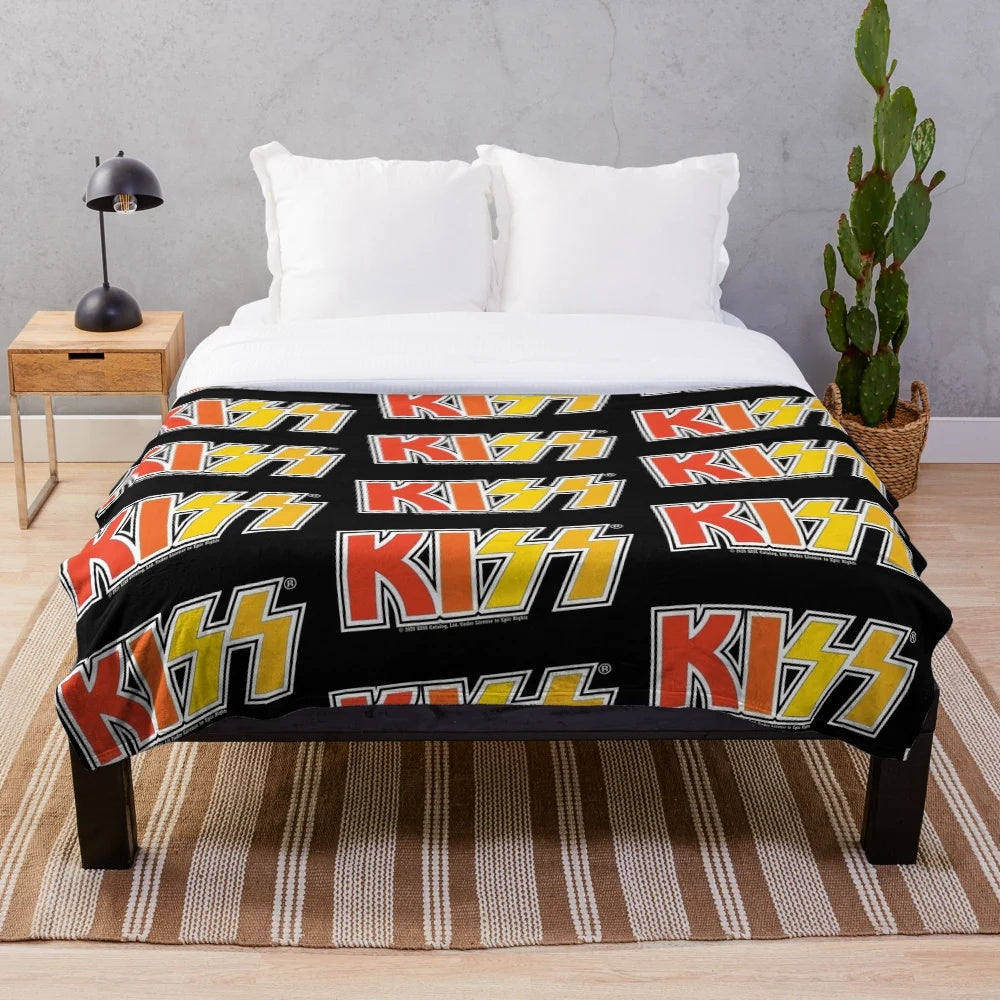Kiss band logo plush blanket in Halloween colors