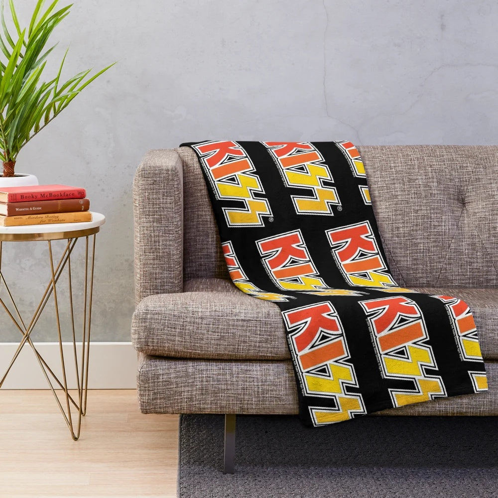 Kiss band logo plush blanket in Halloween colors
