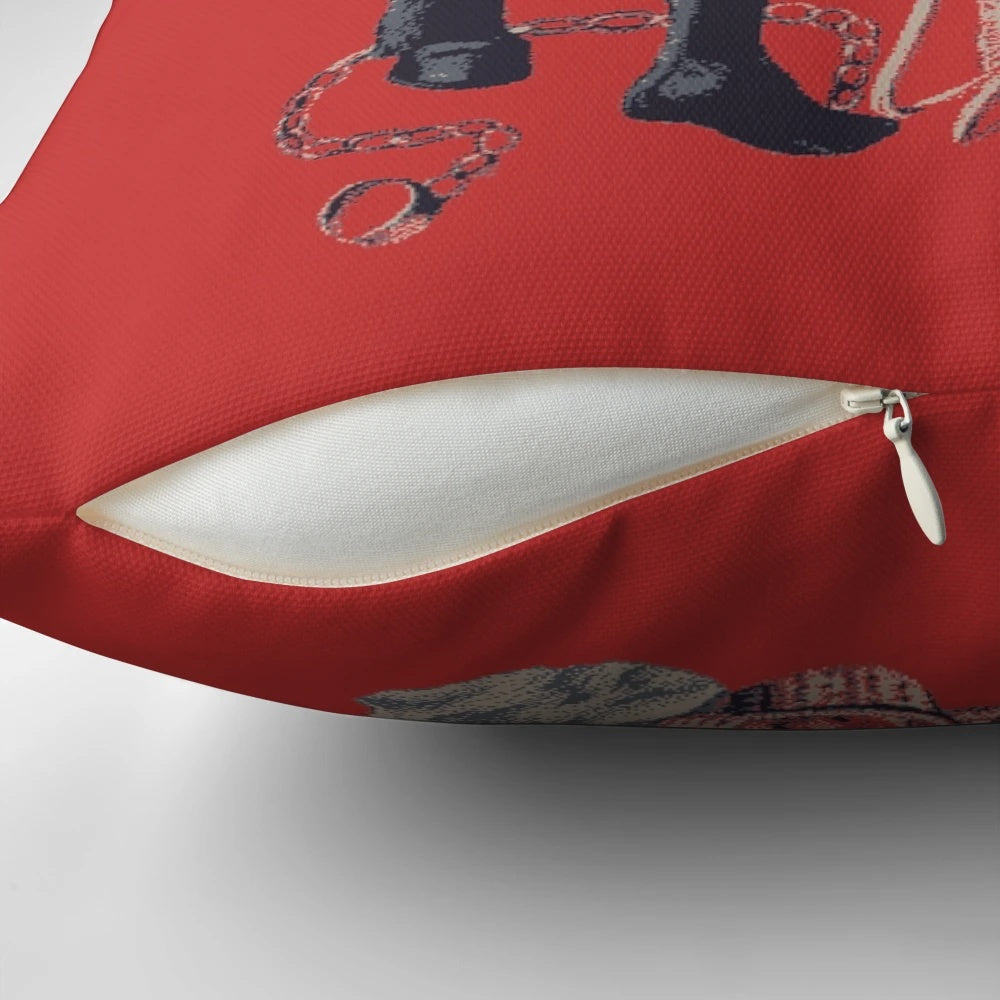 Merry Christmas Krampus-themed decorative throw pillow with black and red design