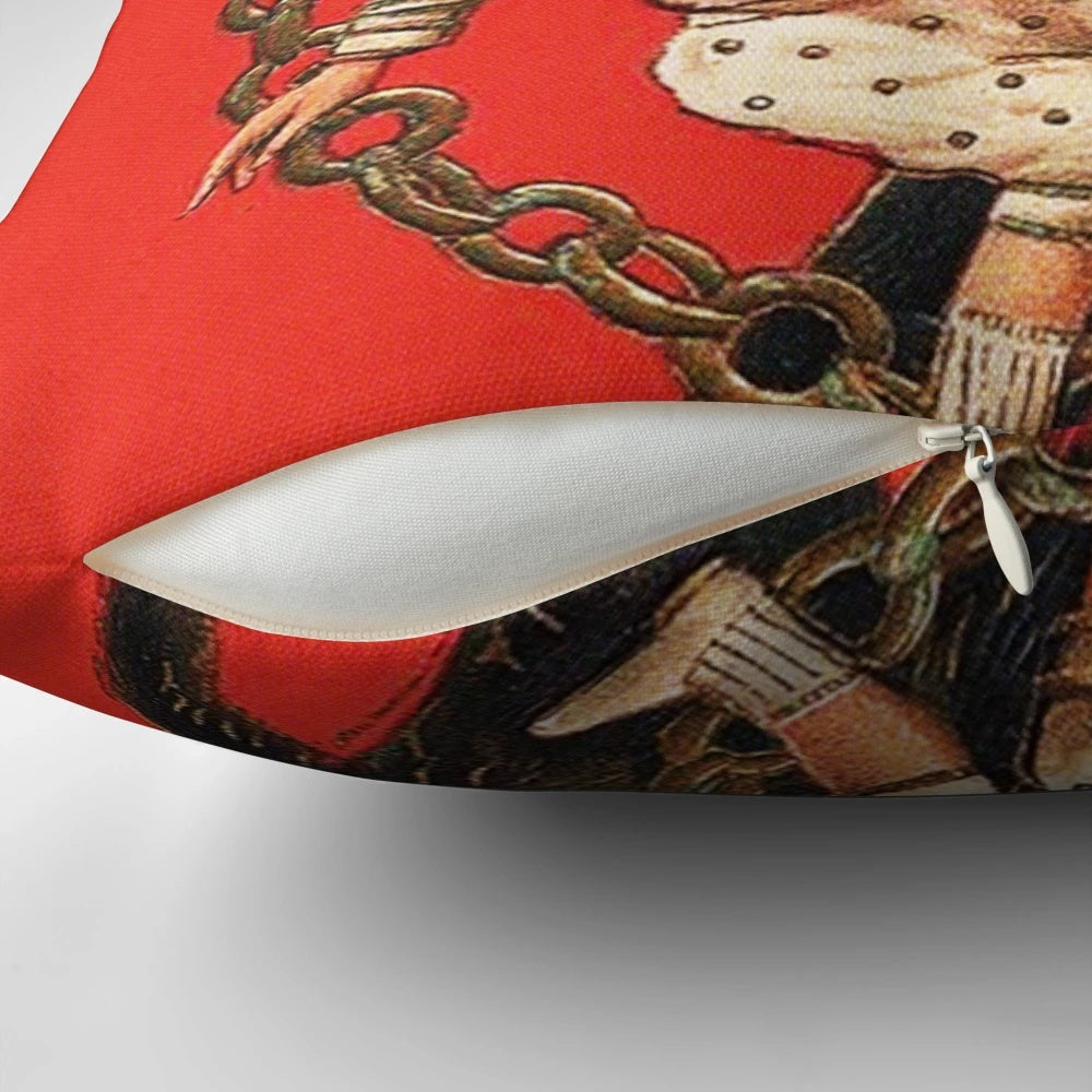 Krampus-themed decorative pillow with a vintage, gothic design