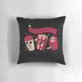 Vintage-style midnight movie pillow with spooky and humorous graphics