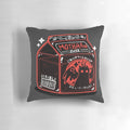Mothman-themed decorative pillow with a spooky juice box design