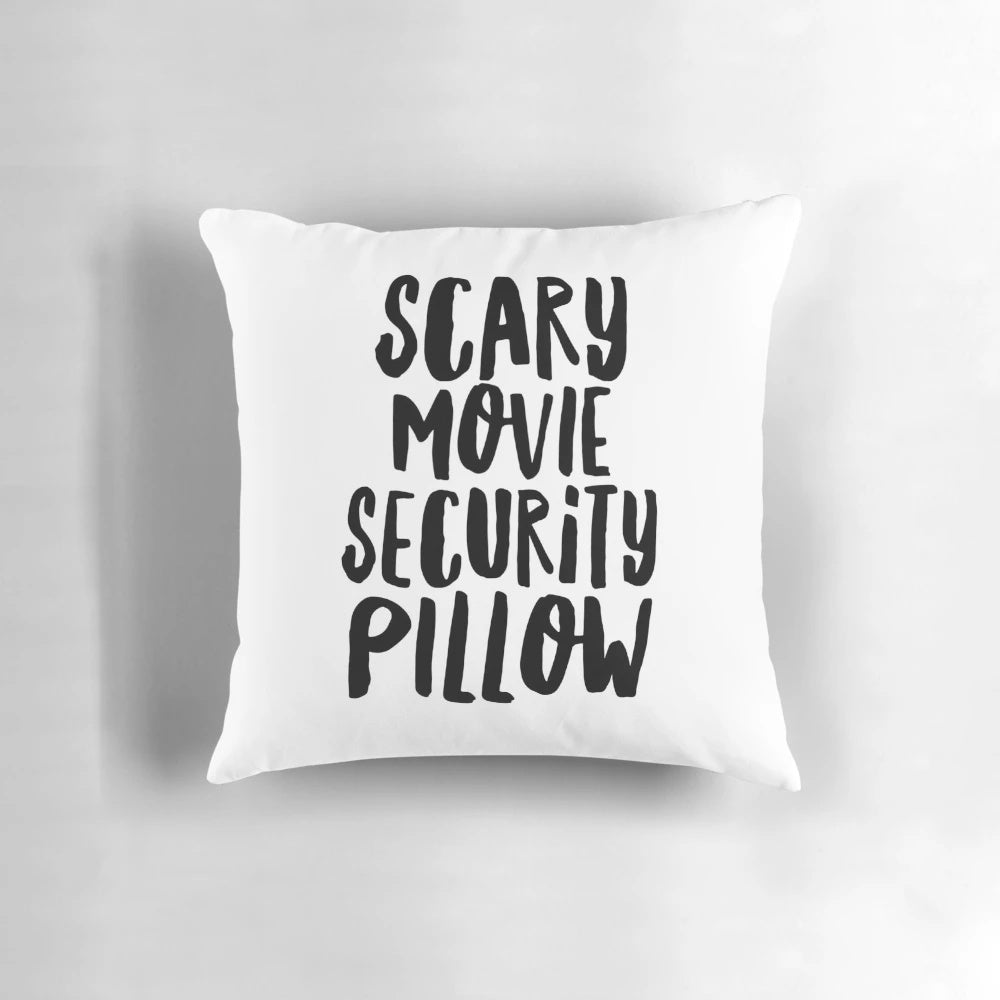 Spooky movie security pillow with a humorous, sarcastic design