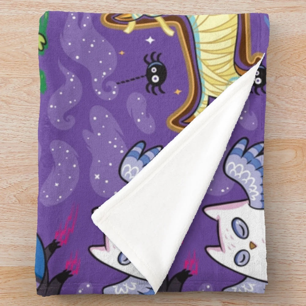 Spooky night plush blanket with Halloween-themed graphic design