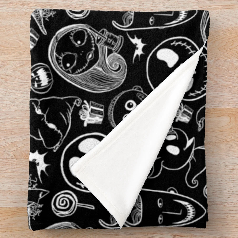 Nightmare Before Christmas-inspired plush blanket with Jack Skellington, Sally, and other characters