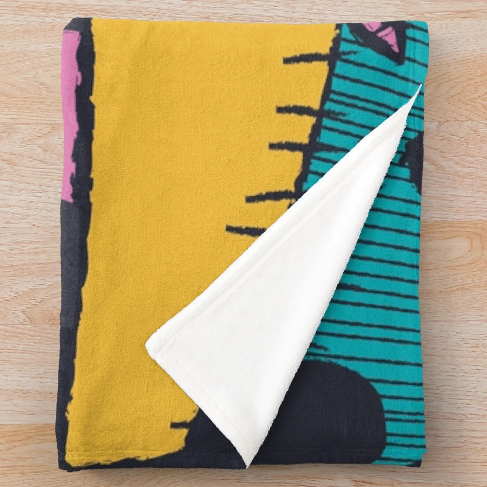Nightmare-inspired plush blanket with spooky sewn pattern