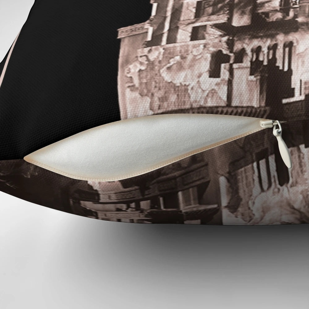 Pillow featuring the iconic Hollywood Tower Hotel from Disney's Twilight Zone Tower of Terror attraction