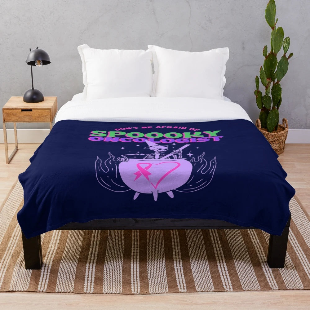 Spooky oncologist plush blanket with skeleton design