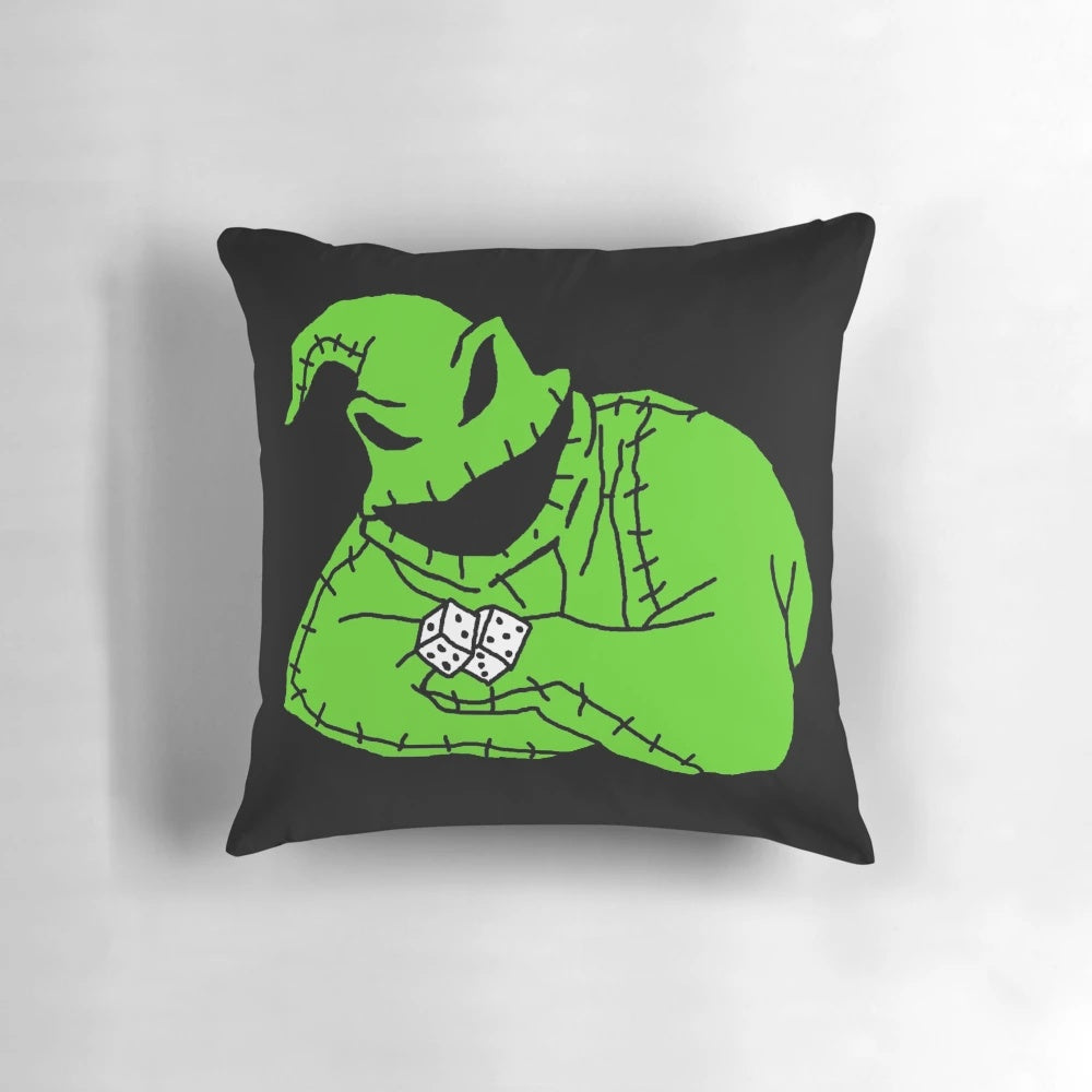 Plush Oogie Boogie-themed throw pillow for cozy, horror-inspired home decor