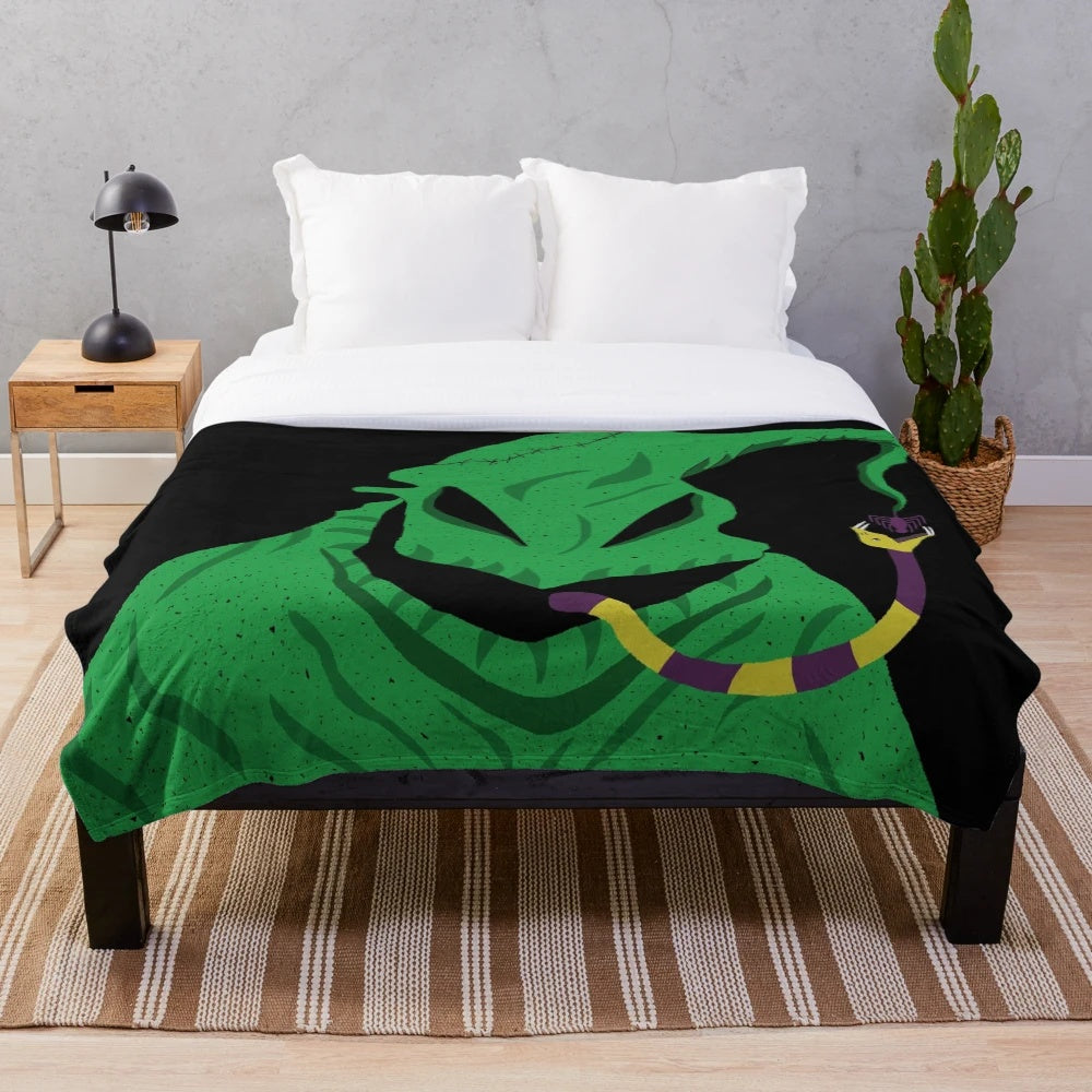 Oogie Boogie, the villainous boogeyman from The Nightmare Before Christmas, depicted on a plush blanket