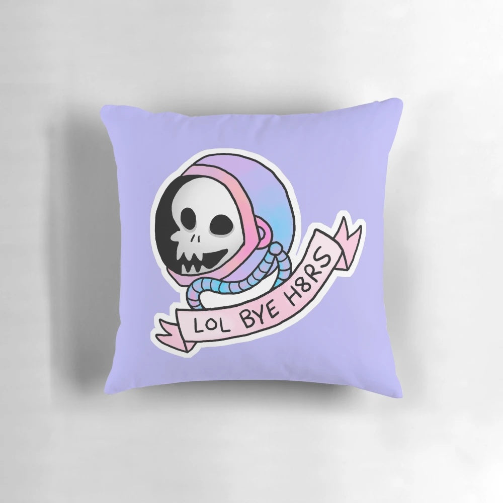 Spooky skeleton and pastel goth-inspired pillow design