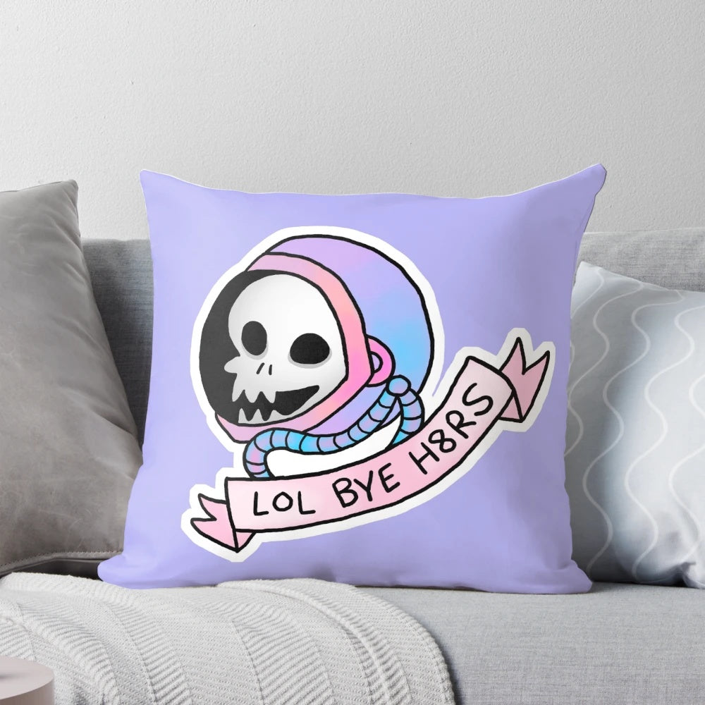 Spooky skeleton and pastel goth-inspired pillow design