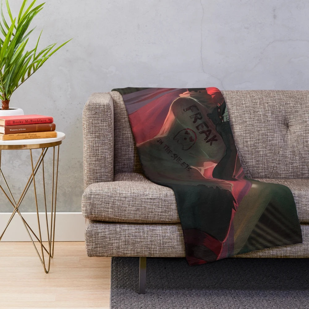 Spooky plush blanket featuring an eerie wolf creature design