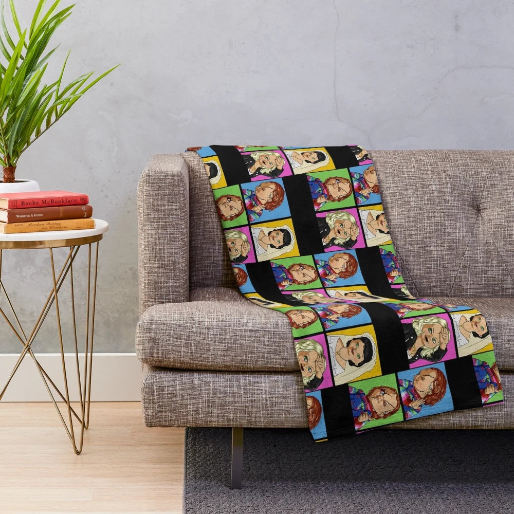 Soft and cozy plush blanket featuring Chucky the doll from horror movies