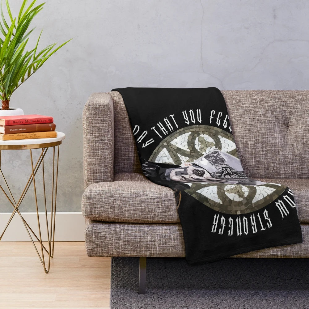 Plush blanket with Opus Eponymous metal band inspired design