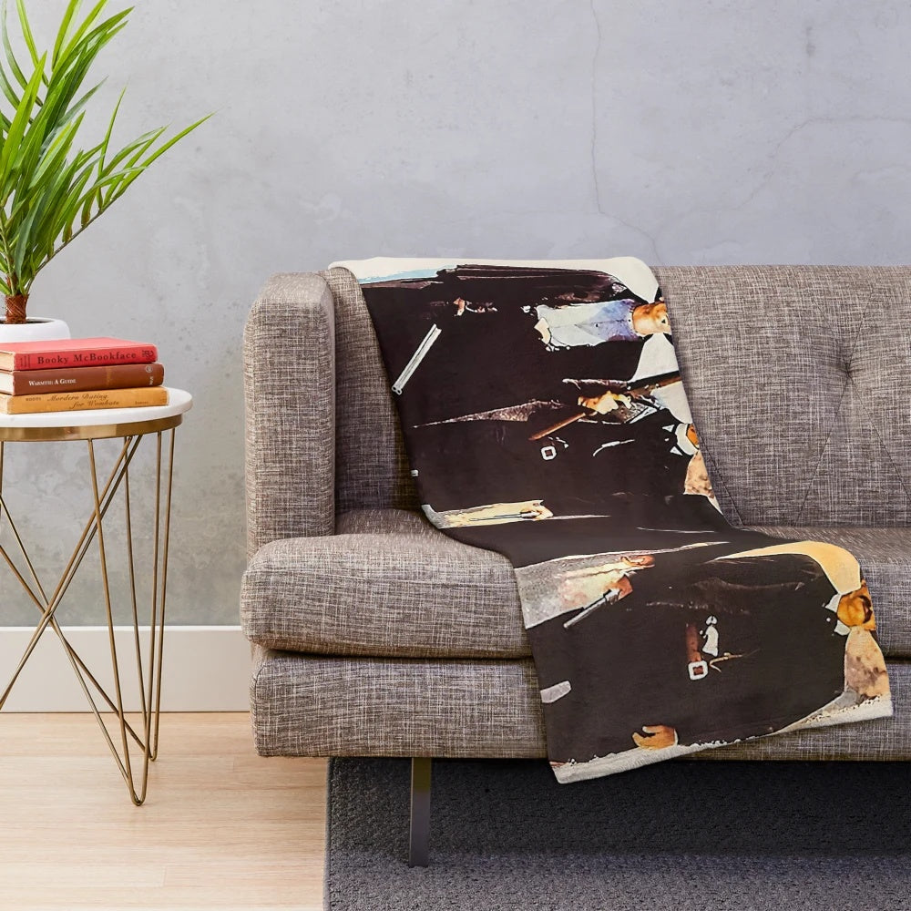 Tombstone-themed plush blanket with a vintage, horror movie aesthetic