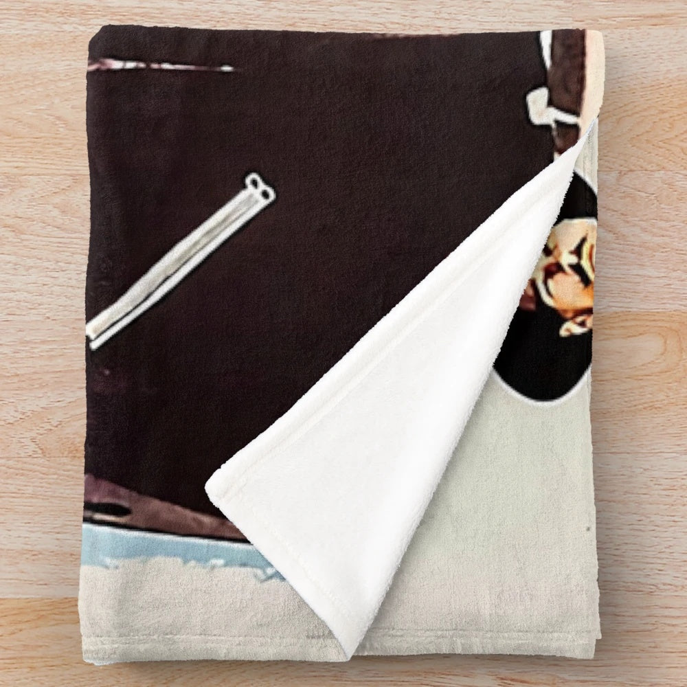 Tombstone-themed plush blanket with a vintage, horror movie aesthetic