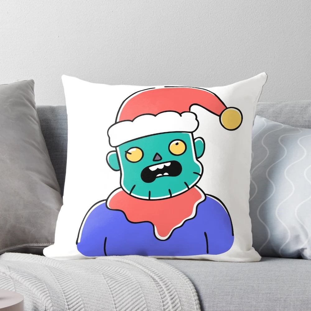 A Christmas-themed zombie pillow with a humorous, sarcastic design