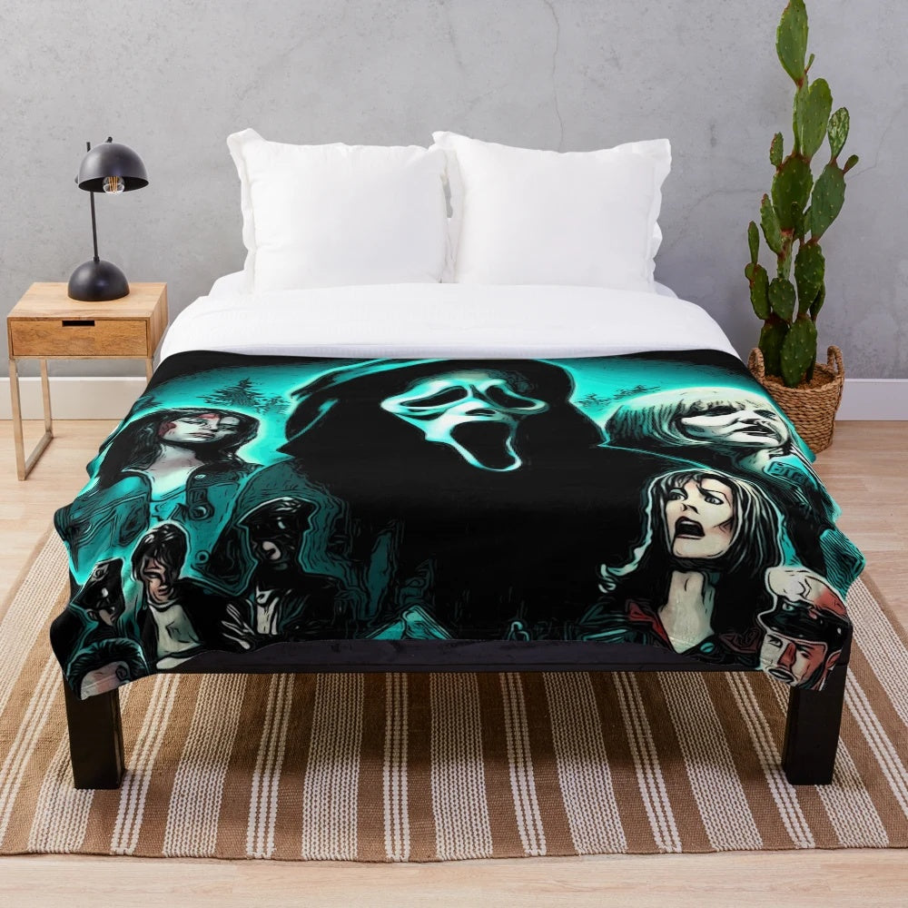 Scream movie plush blanket featuring iconic horror imagery