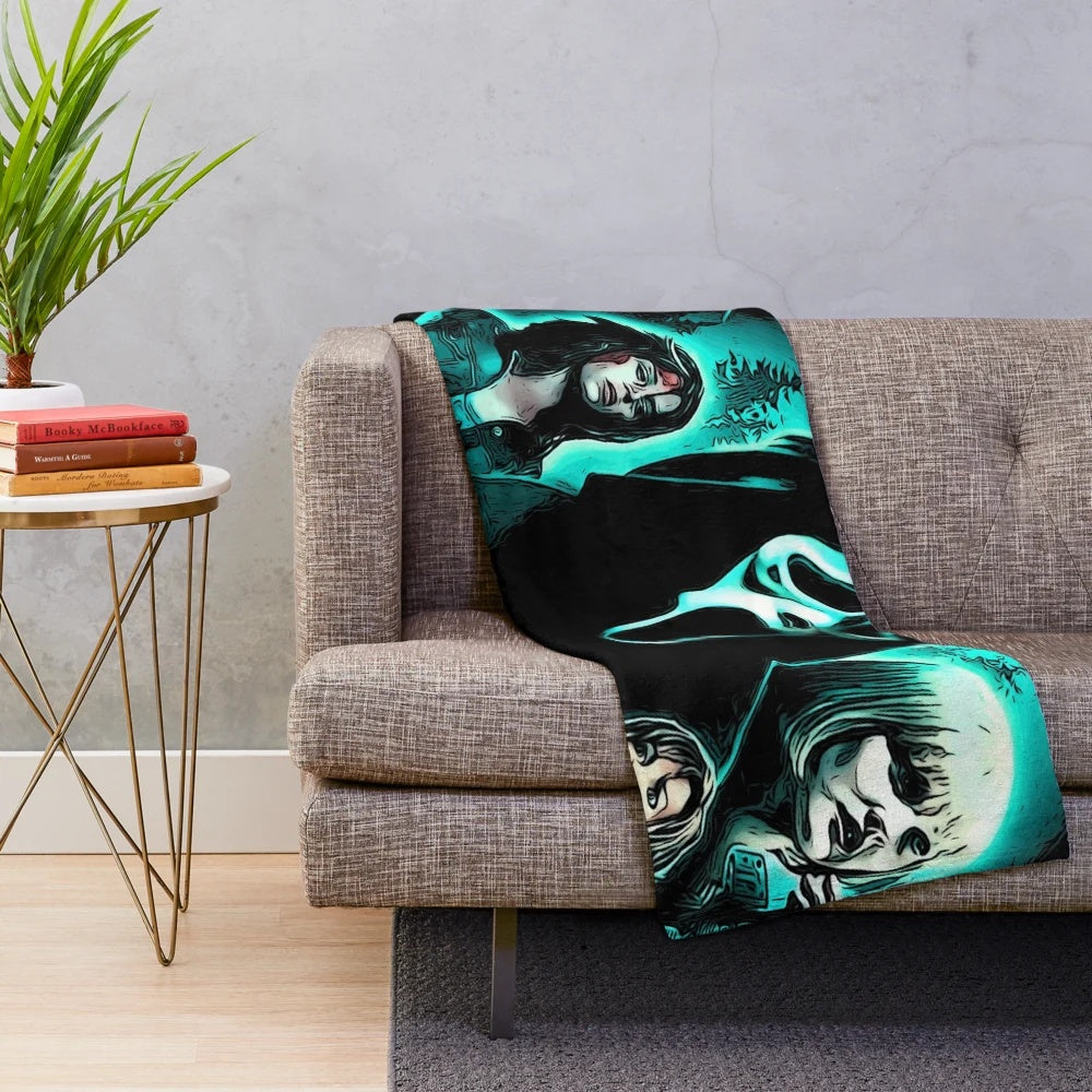 Scream movie plush blanket featuring iconic horror imagery