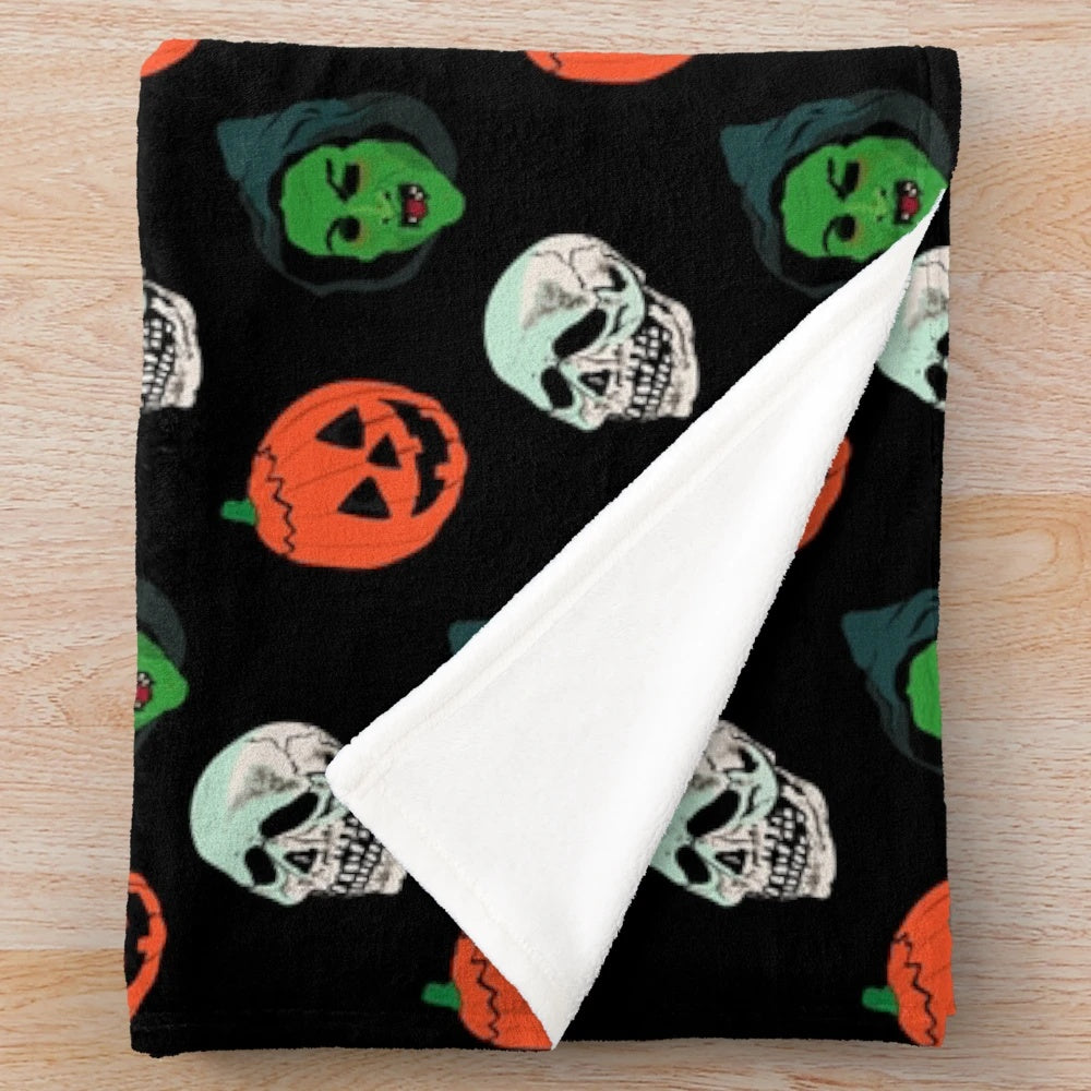 Silver Shamrock inspired plush blanket with horror elements