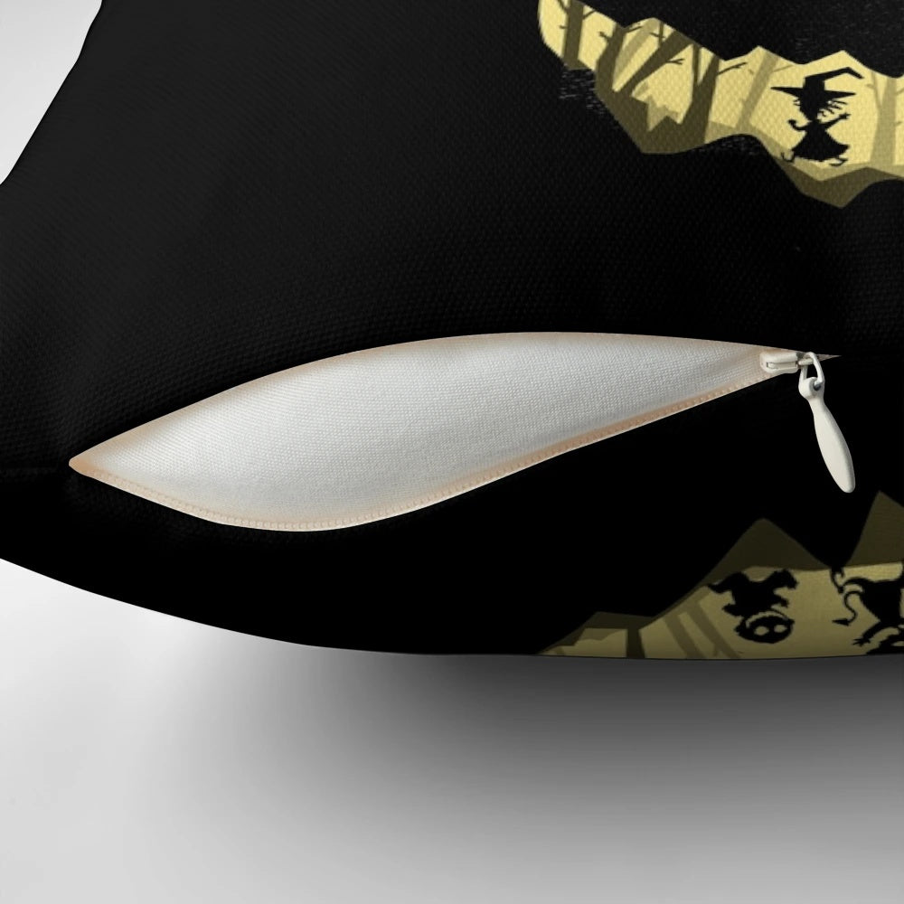 A black and white pillow featuring the iconic Jack Skellington character from The Nightmare Before Christmas.