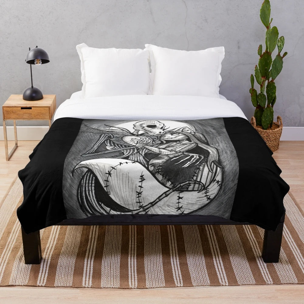 Plush blanket featuring Jack Skellington and Sally from Nightmare Before Christmas