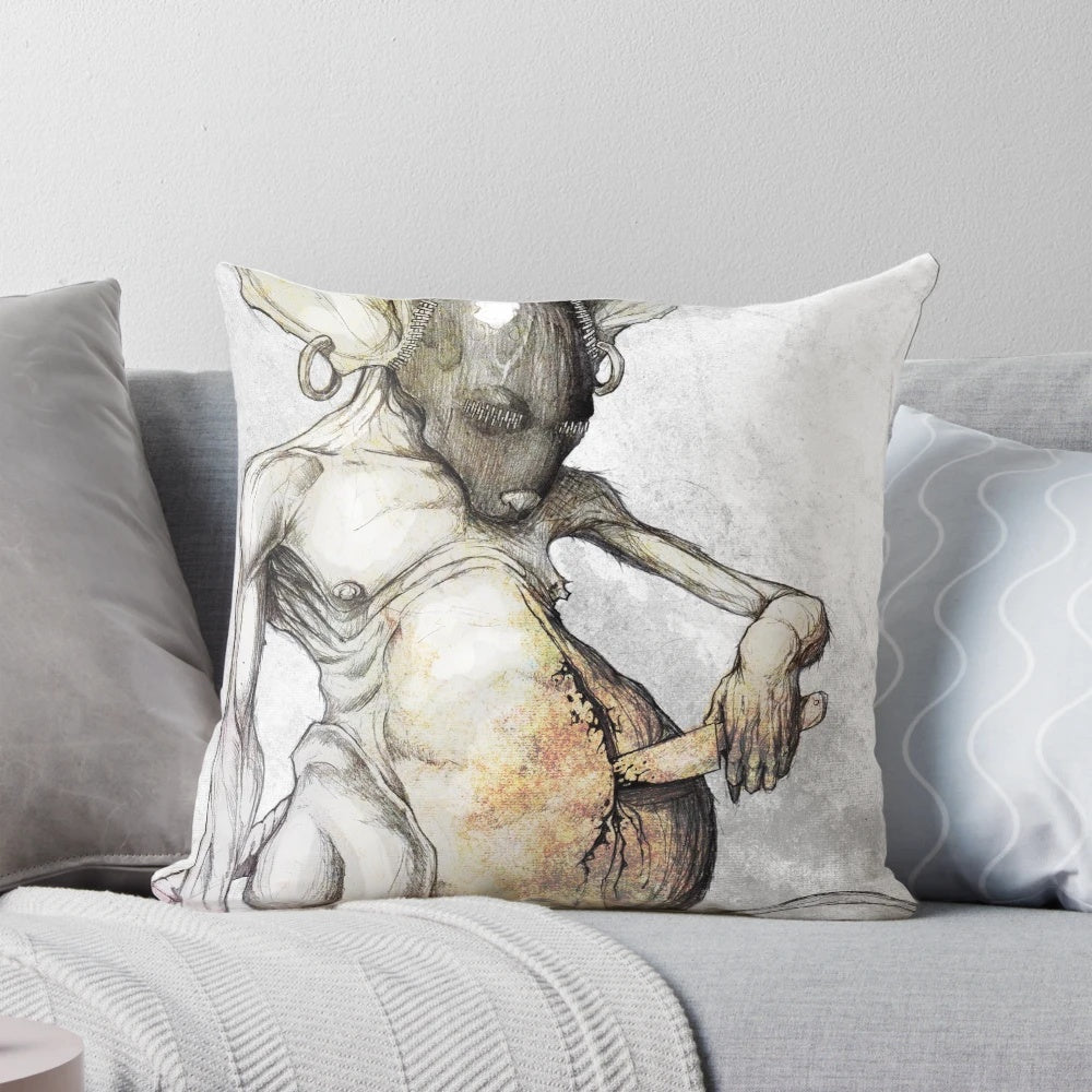 Sketched mouse illustration with bondage and kink elements on a plush pillow
