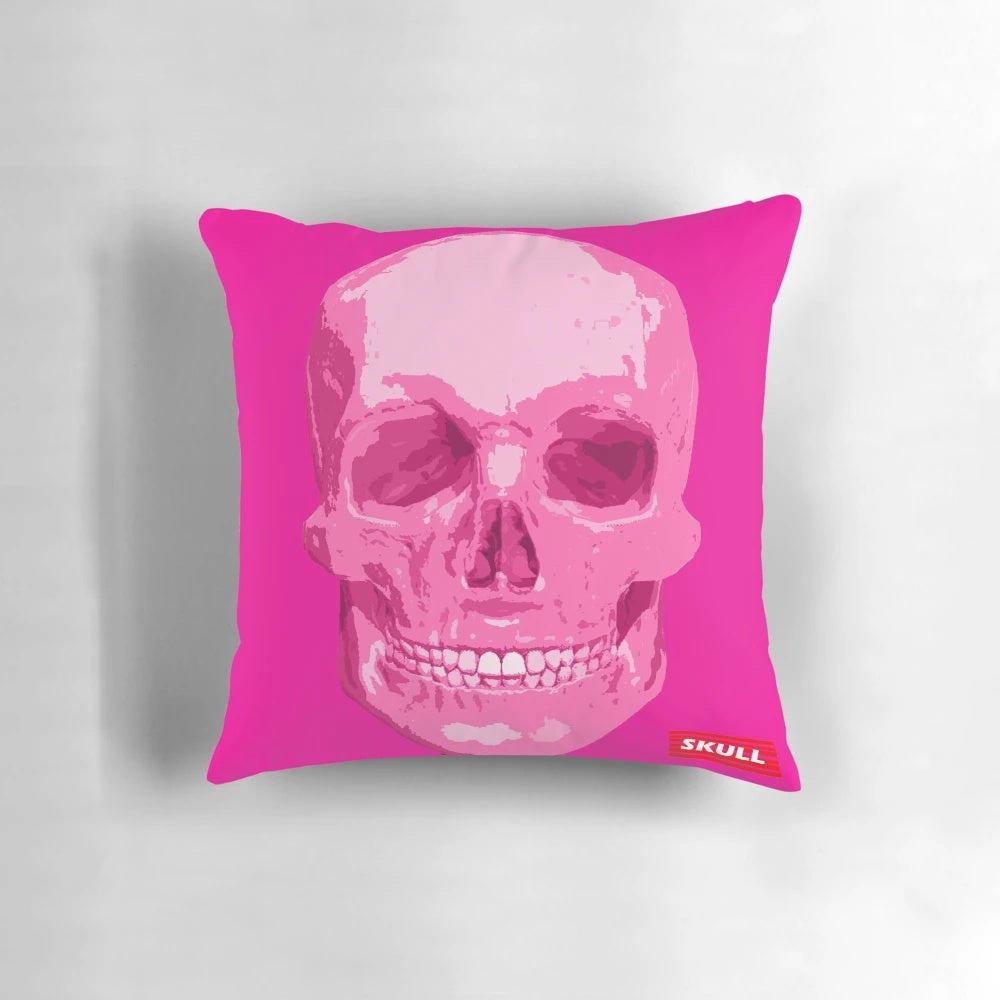 Skull-patterned pink decorative pillow for Halloween home styling