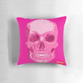 Skull-patterned pink decorative pillow for Halloween home styling