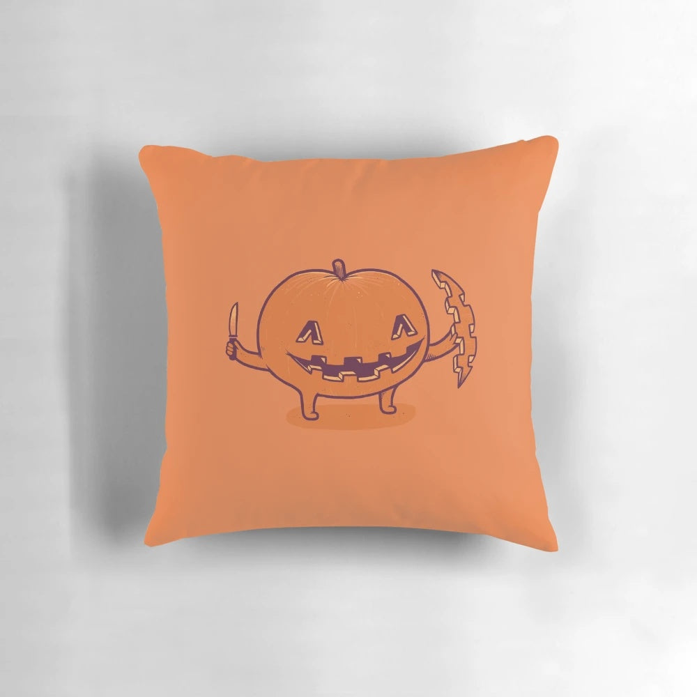 A cozy Halloween-themed pillow featuring a whimsical slice of life design by artist RandyOtter.