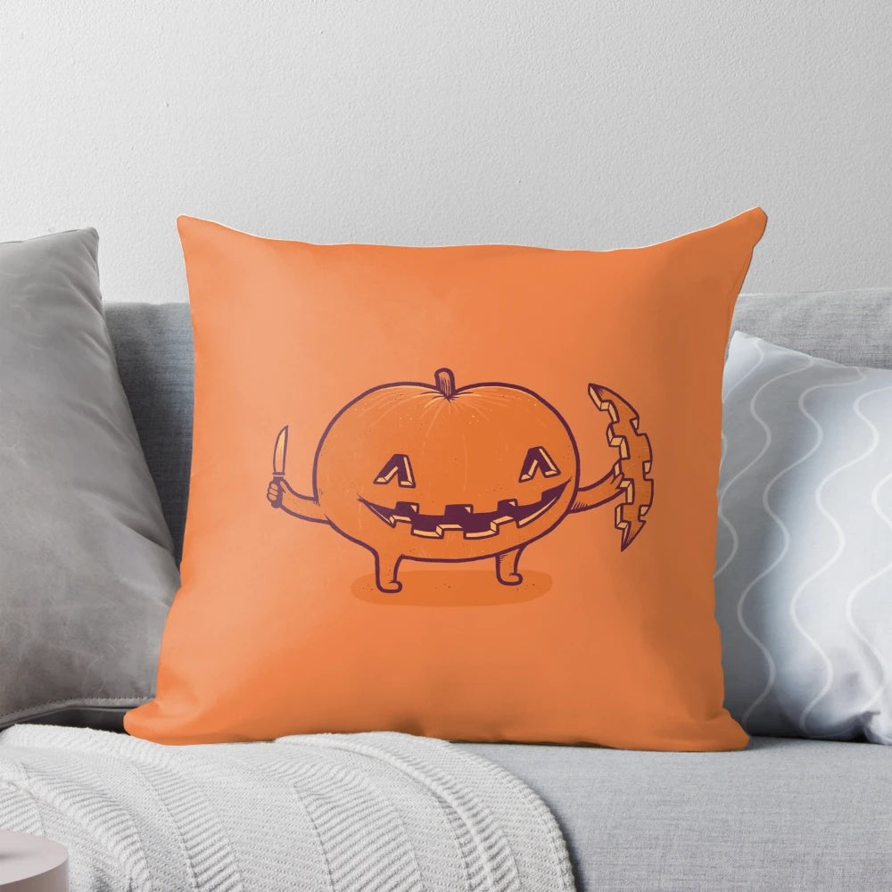 A cozy Halloween-themed pillow featuring a whimsical slice of life design by artist RandyOtter.