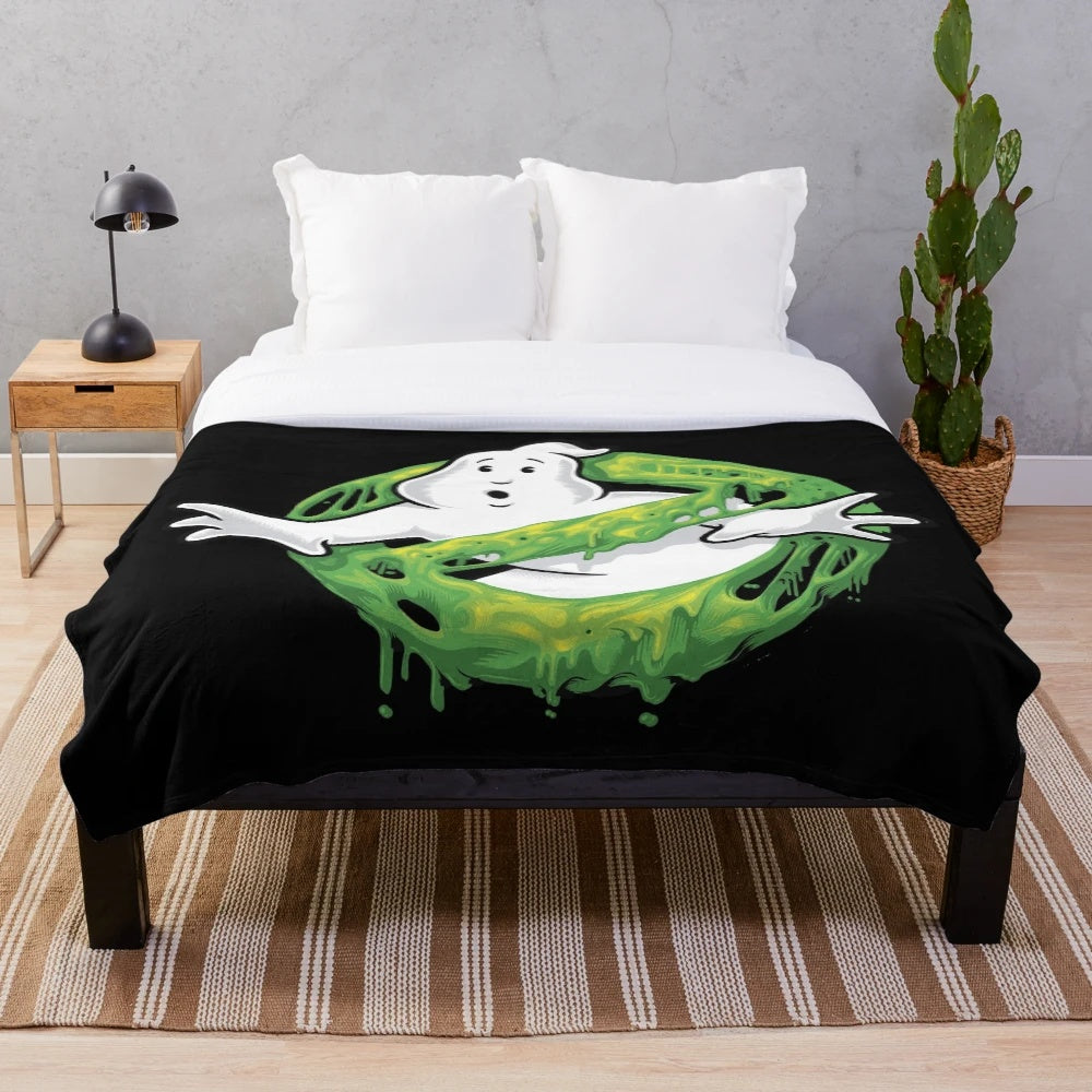 Spooky Slime Ghost Plush Blanket with Retro 80s Comedy Design