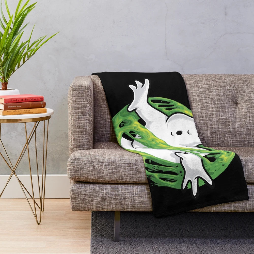 Spooky Slime Ghost Plush Blanket with Retro 80s Comedy Design