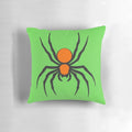 Dangerous black and orange spider graphic on a cozy pillow