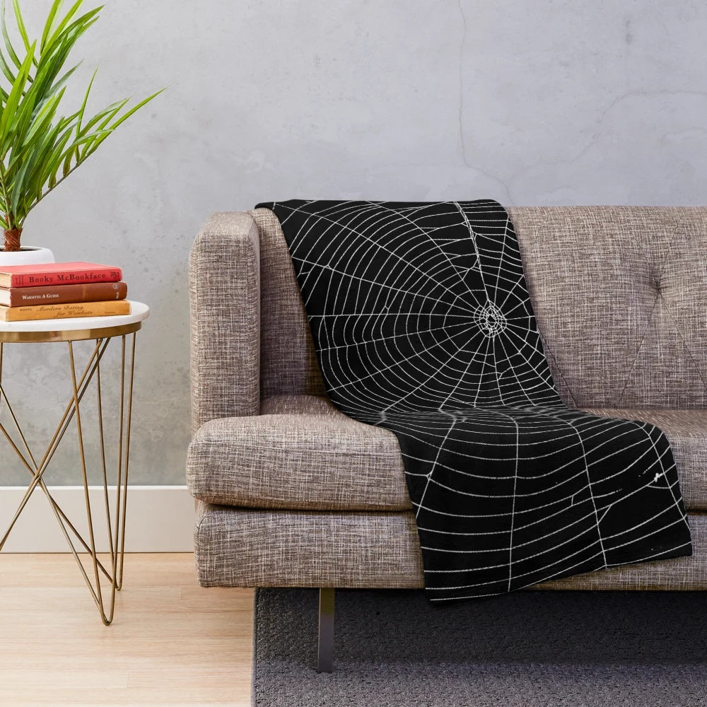 Spiders Web Plush Blanket with Detailed Black and White Pattern