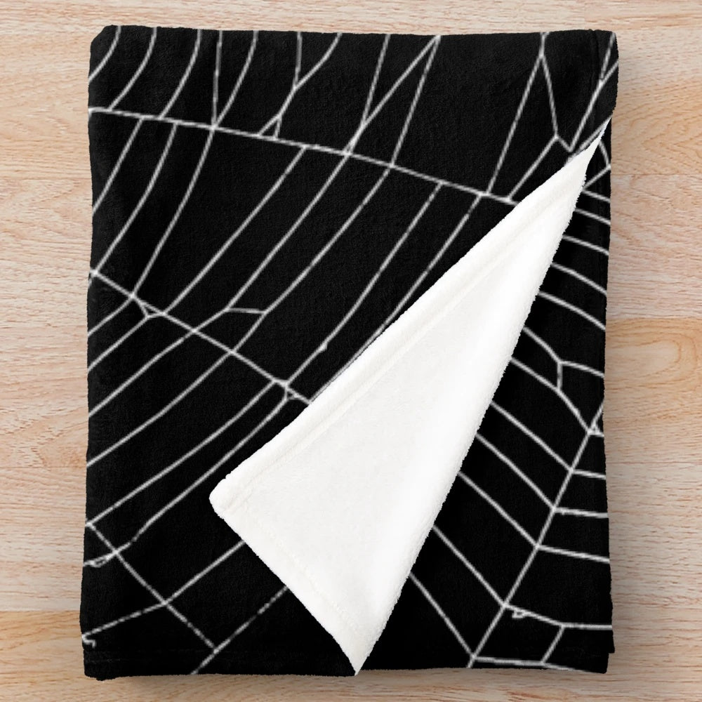 Spiders Web Plush Blanket with Detailed Black and White Pattern