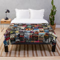 Plush blanket featuring Stephen King book covers for horror book lovers